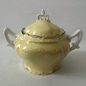 Vintage Yellow Lusterware Sugar or Condiment Bowl with Lid, Unique Design